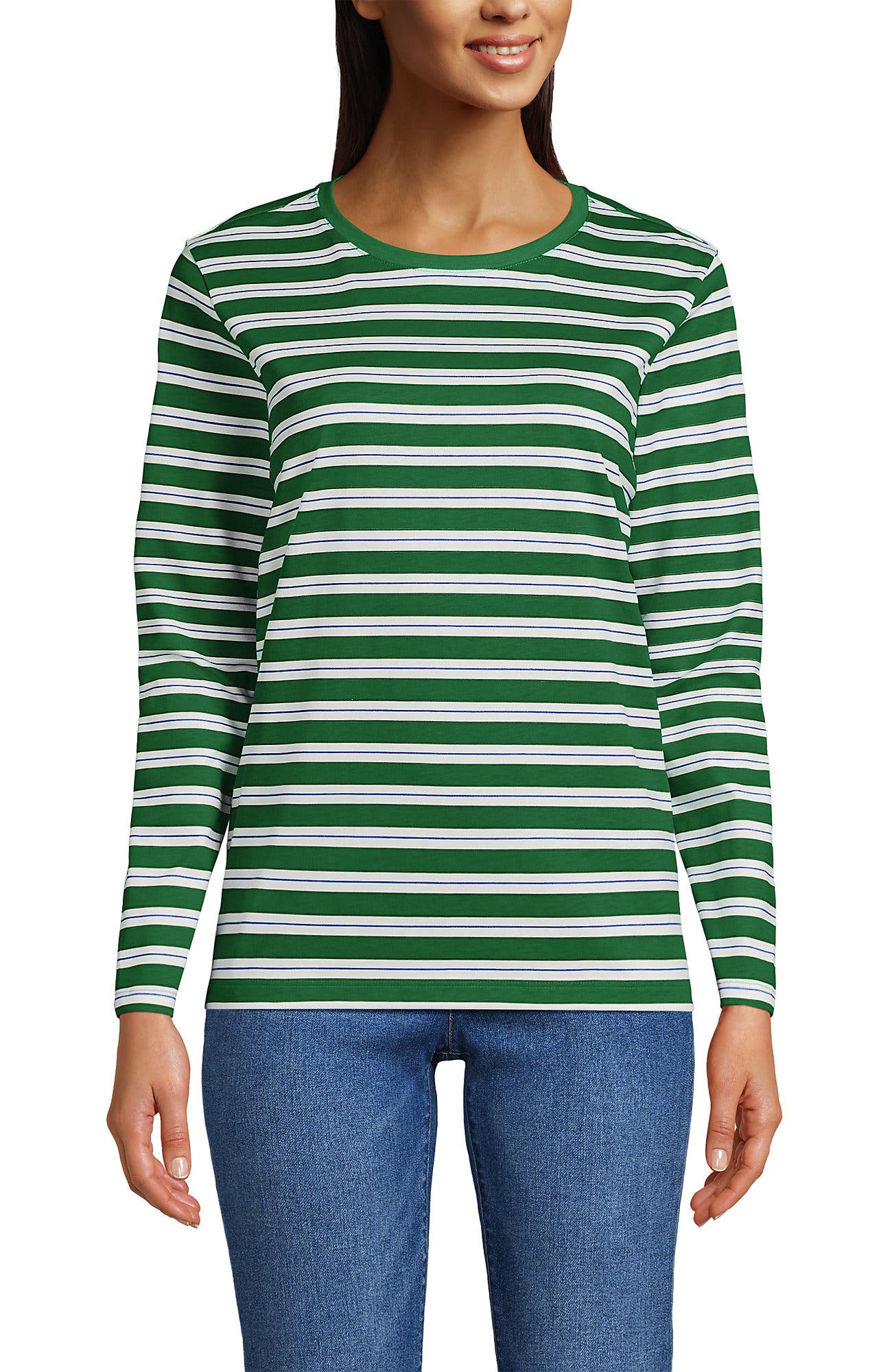 Lands' End Relaxed Supima Cotton Long Sleeve Crew Neck T-shirt In Green