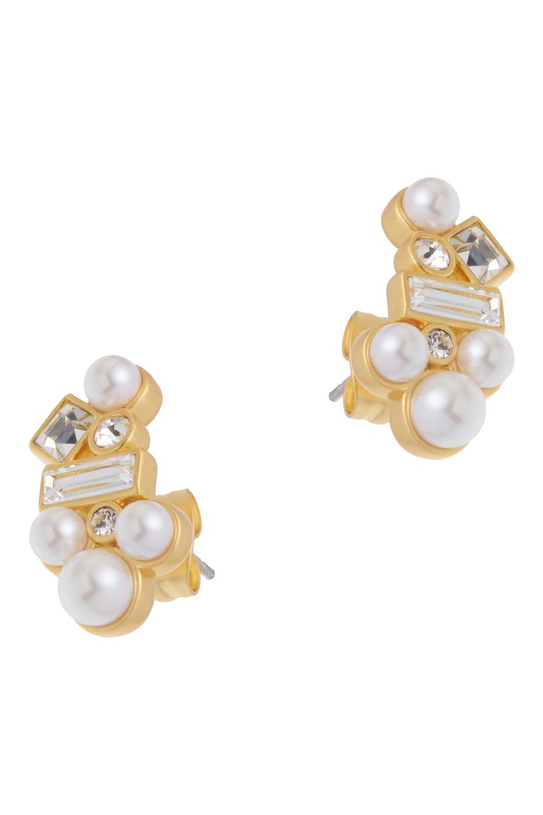 Mae Zoroya Faux Pearl & Crystal Stud Earrings, Alternate, color, GOLD TONE / PEARL / CLEAR