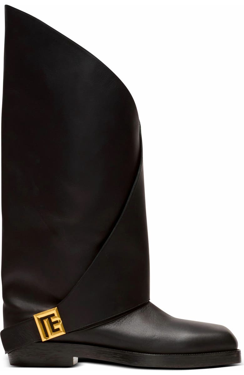 Balmain Twist Flat Leather Boots, Alternate, color, Black