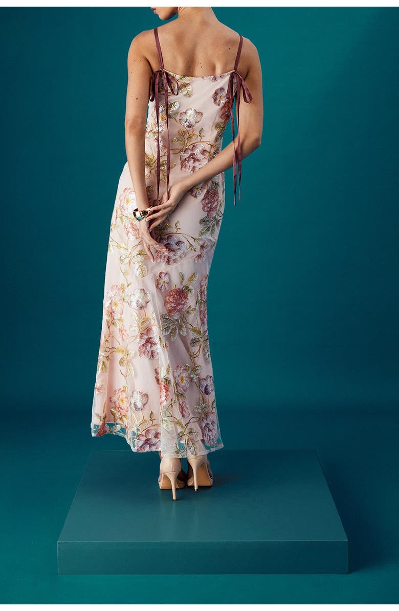 Coast Muse Strappy Floral Sequin Maxi Dress, Alternate, color, Nude