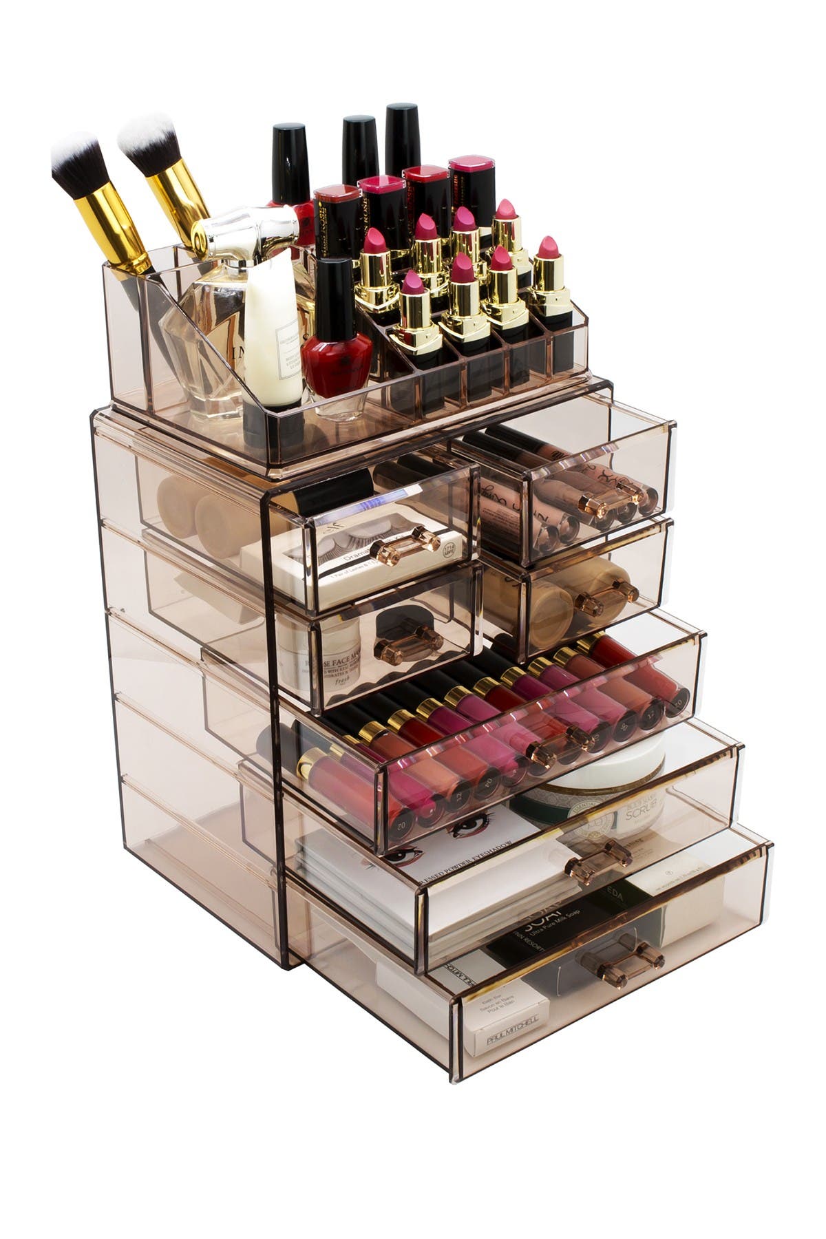 Sorbus Acrylic 7 Drawer & Top Organizer Cosmetics Makeup & Jewelry Storage Case Display Set In Brown
