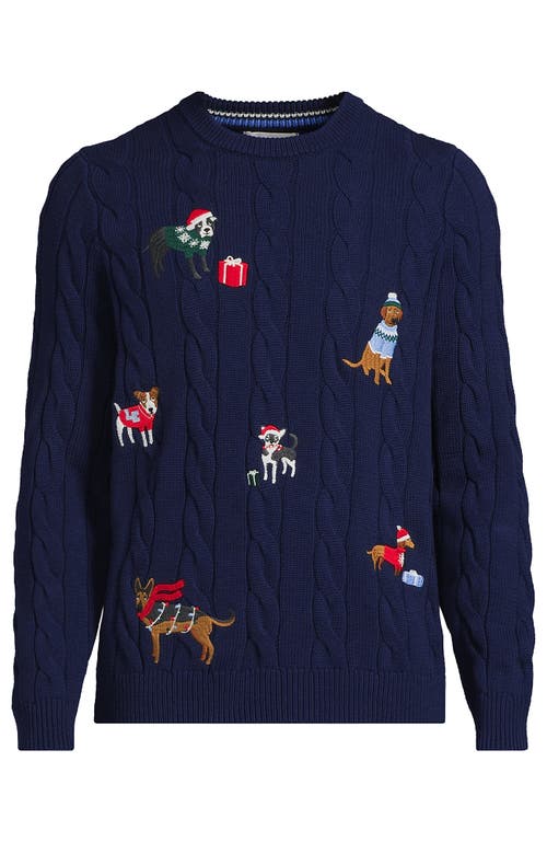 Lands' End Classic Cotton Drifter Signal Flags Crew Neck Sweater In Blue