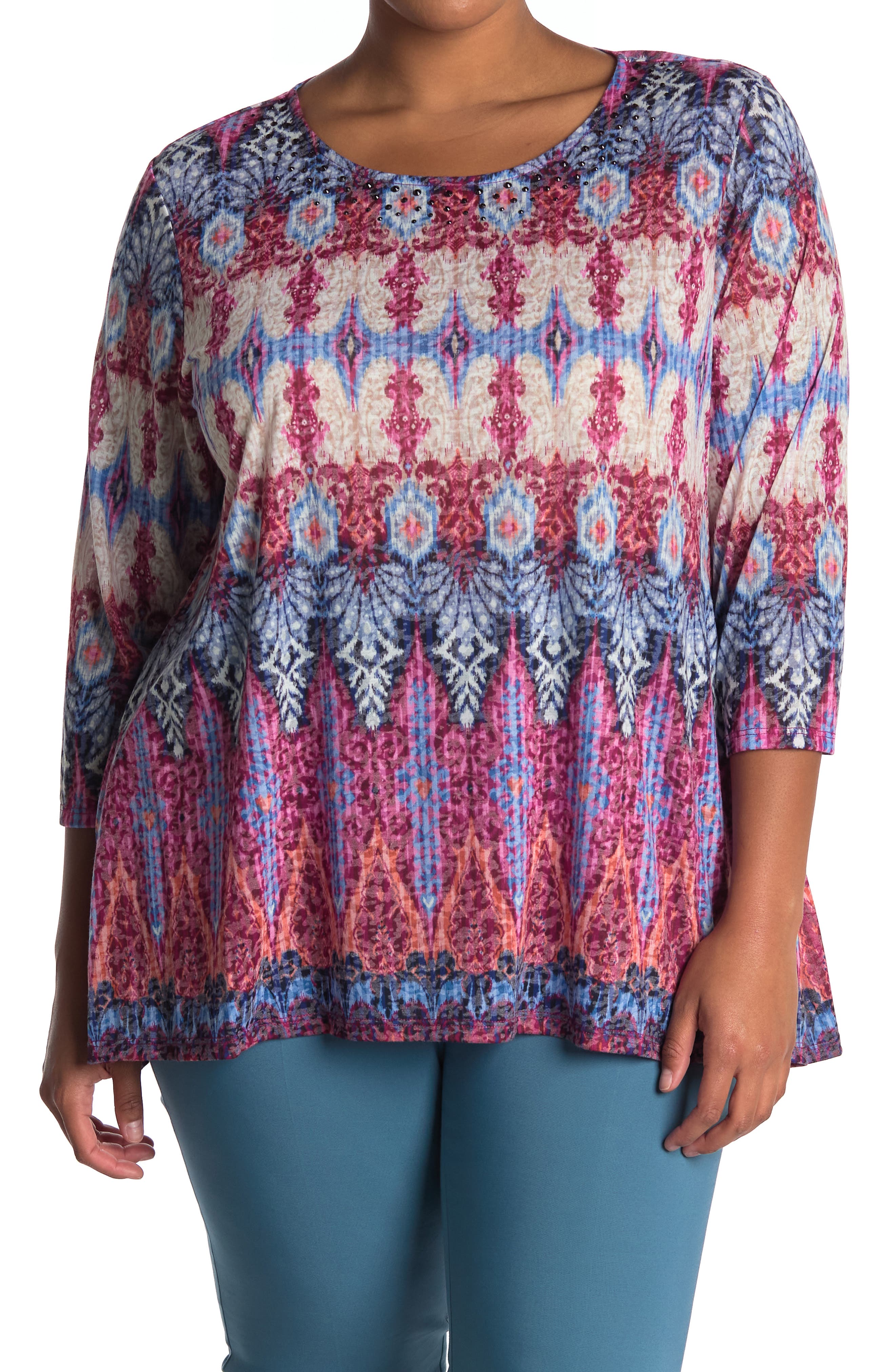 RUBY RD Ruby Rd. Ornage Ikat Print Top (Women) | Nordstromrack