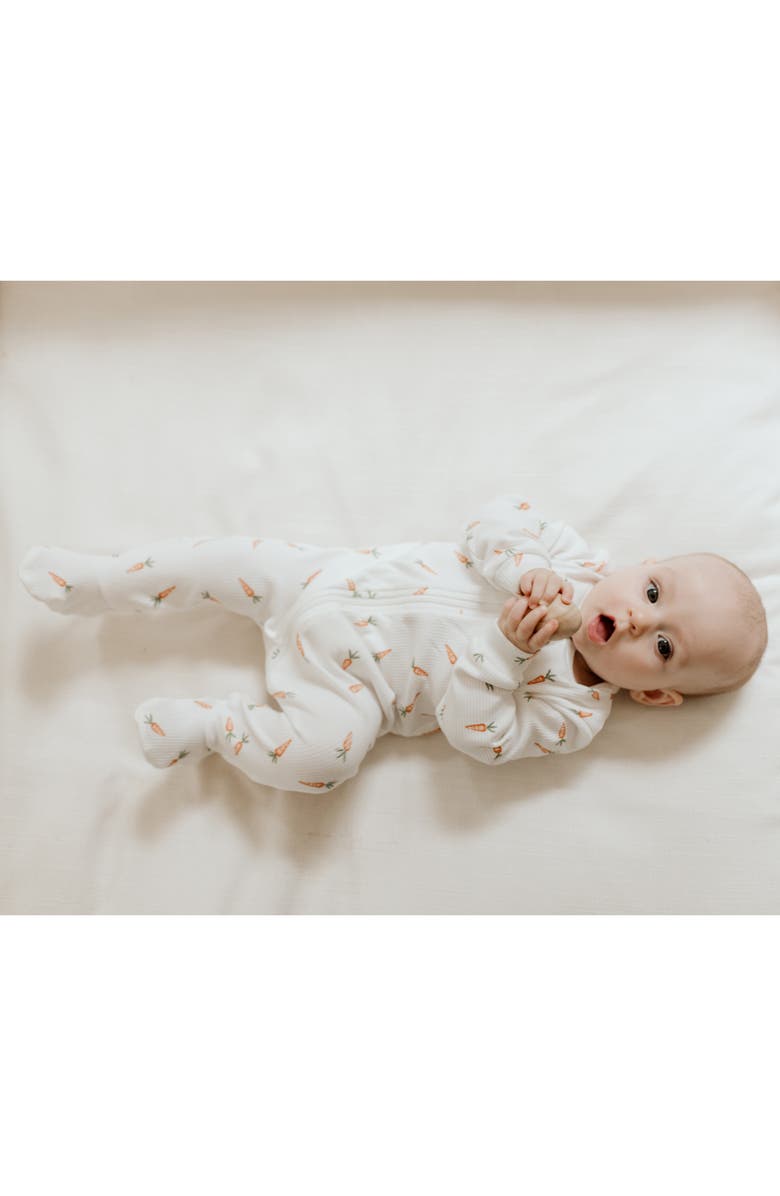 Petit Lem Carrot Print One-Piece Footie Pajamas, Alternate, color, Off White