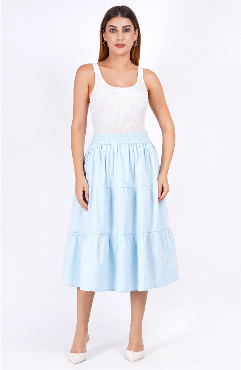 Leota Evelyn Tiered Midi Skirt, Alternate, color, Wispy Blue