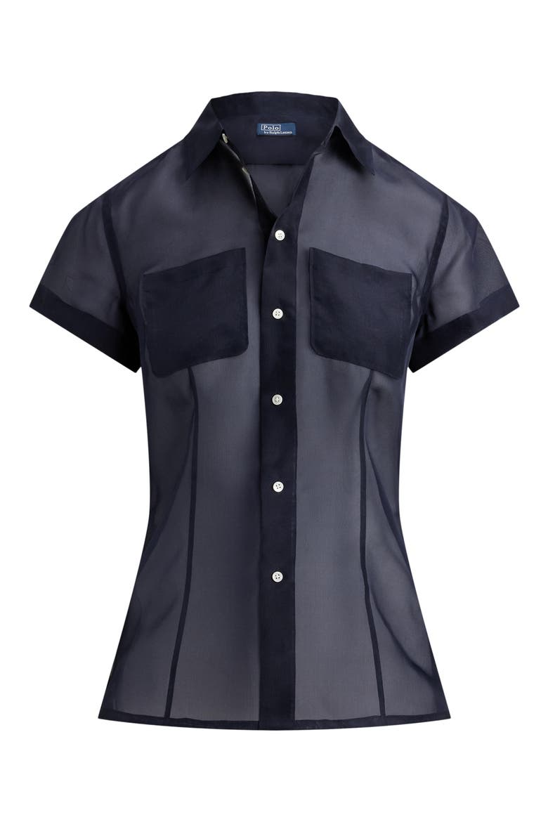 Organza Silk Shirt, Alternate, color, ATLANTIC