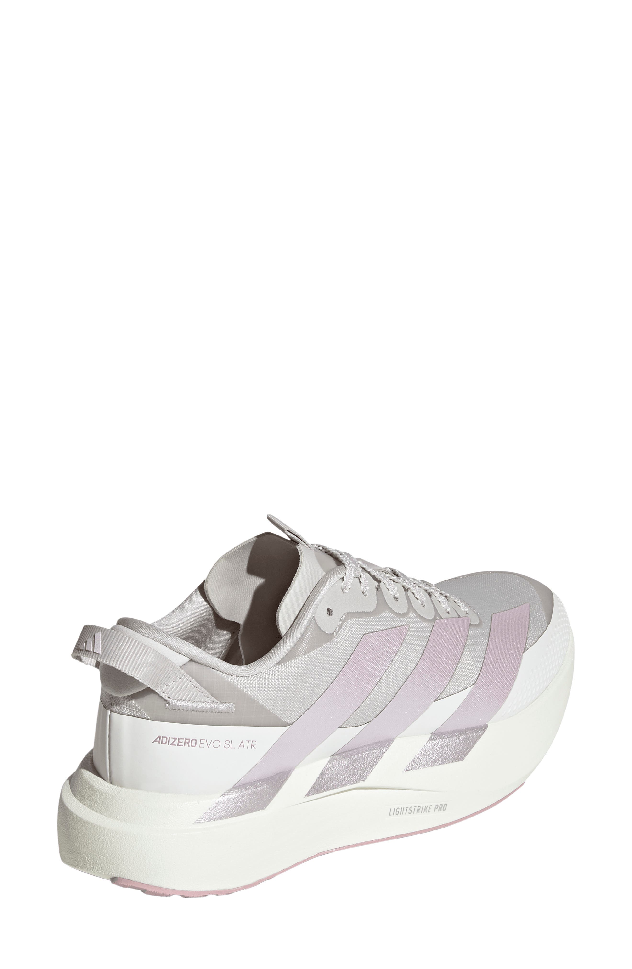 ADIZERO EVO SL ATR Running Shoe, Alternate, color, GREY ONE/ICE PURPLE/WHITE TINT