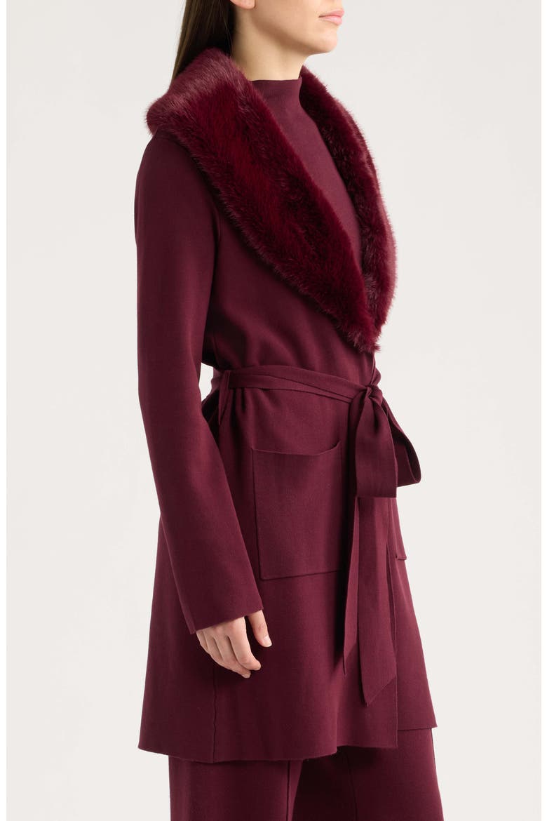 Faux Fur Collar Cardigan, Alternate, color, CRANBERRY