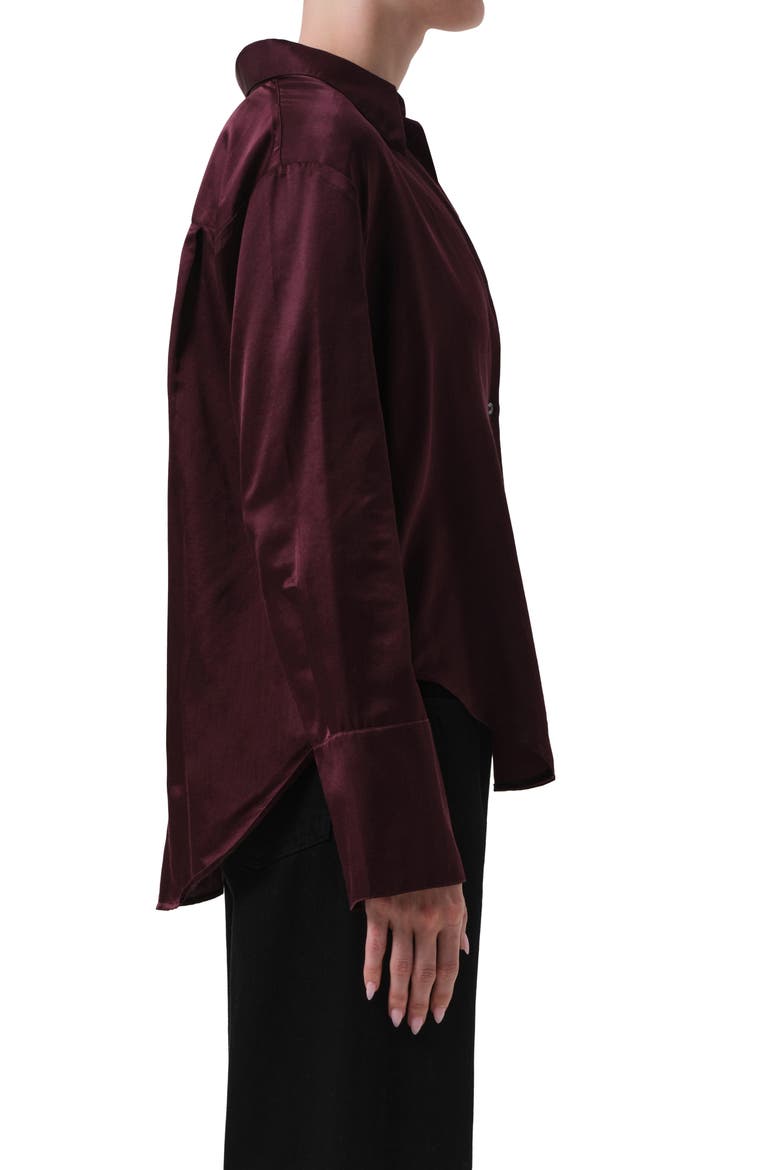 Camilia Satin Shirt, Alternate, color, BURGUNDY