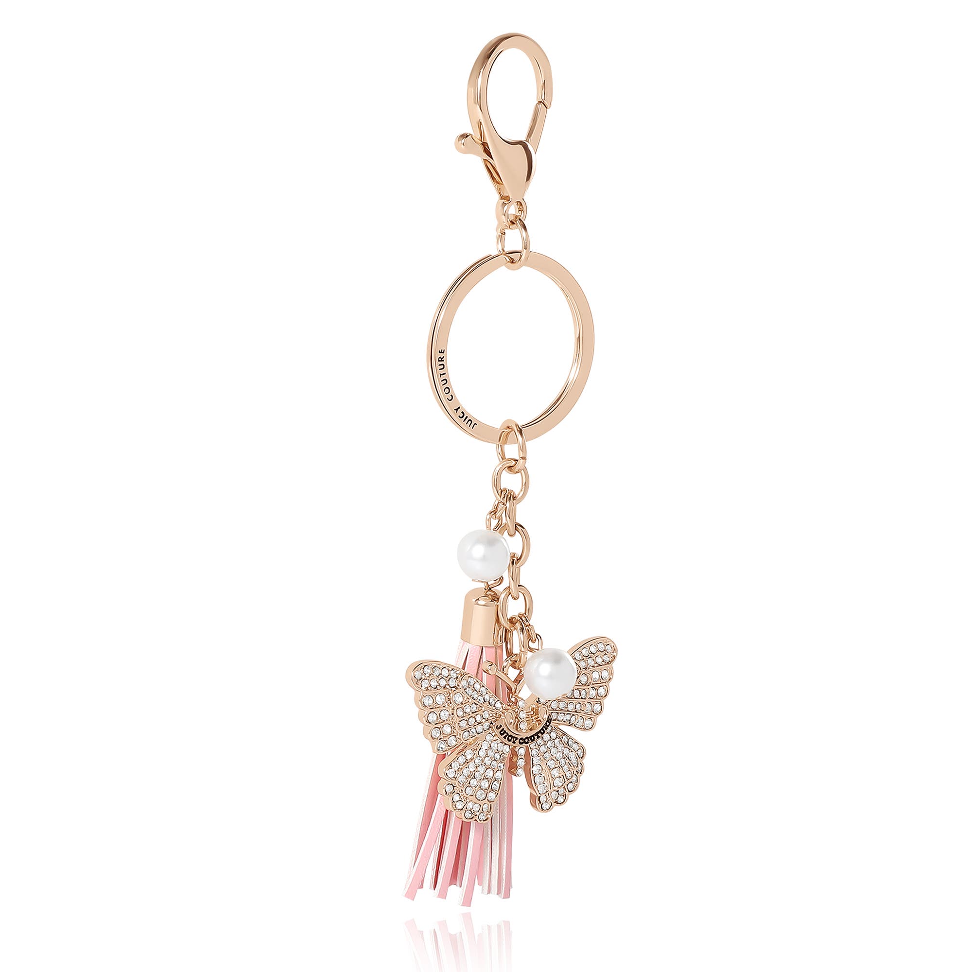 Juicy Couture Butterfly Charm Keychain with Pearls, Alternate, color, Gold, Pink