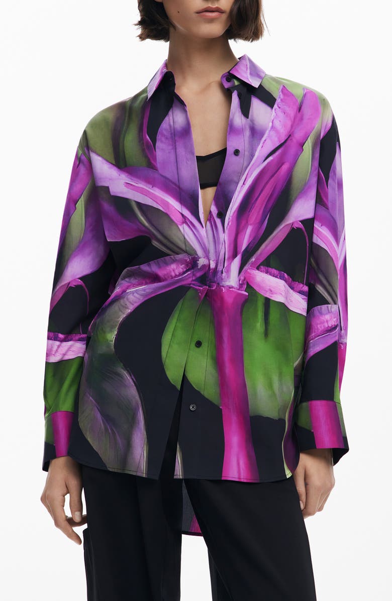 Desigual Print Button-Up Shirt, Main, color, Lilac