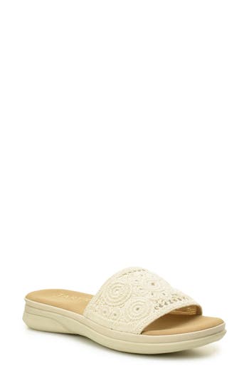Taryn Rose Macramé Slide Sandal In Beige