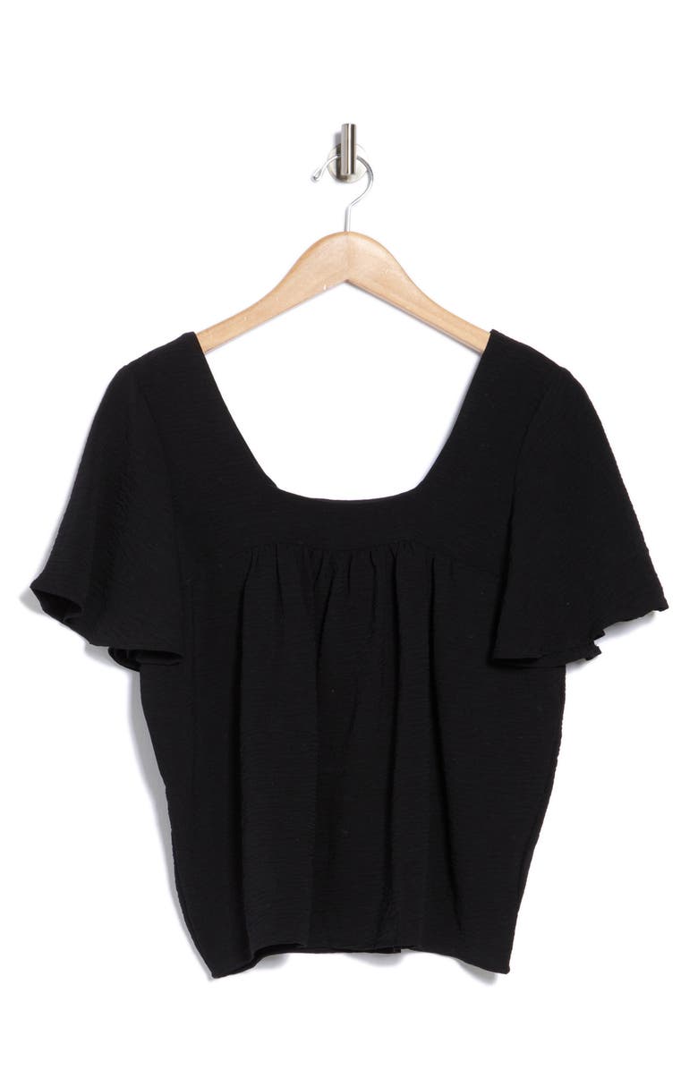 Bobeau Square Neck Short Sleeve Top, Alternate, color, Black