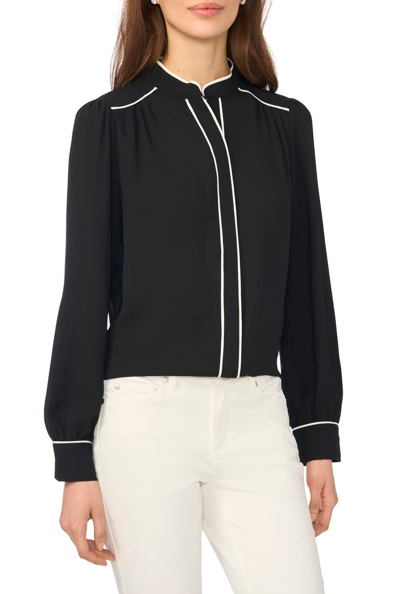 Piping Detail Long Sleeve Top, Main, color, RICH BLACK