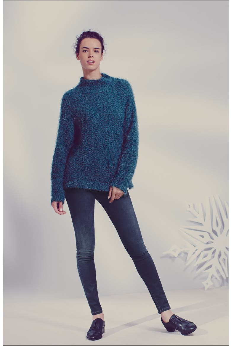 Fluffy Dolman Sweater, Alternate, color, BLACK