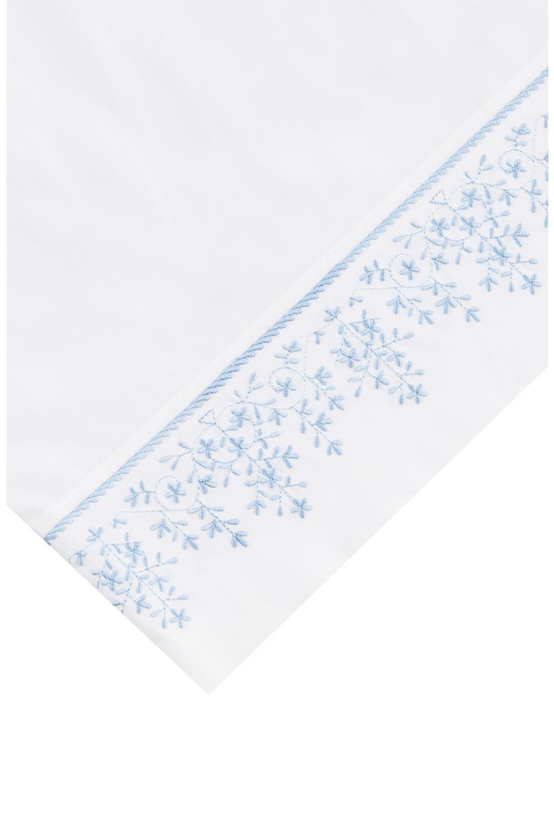 Percale Cotton Baby's Breath Embroidery Sheet Set - Queen, Alternate, color, WHITE/ BLUE