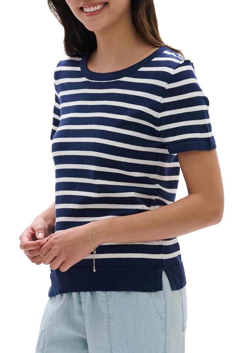 Stripe Short Sleeve Sweater, Alternate, color, PATRIOT BLUE