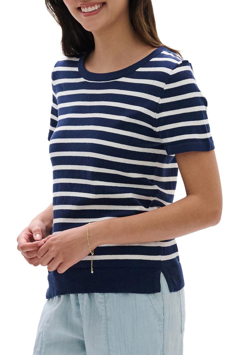 Hatley Stripe Short Sleeve Sweater, Alternate, color, Patriot Blue