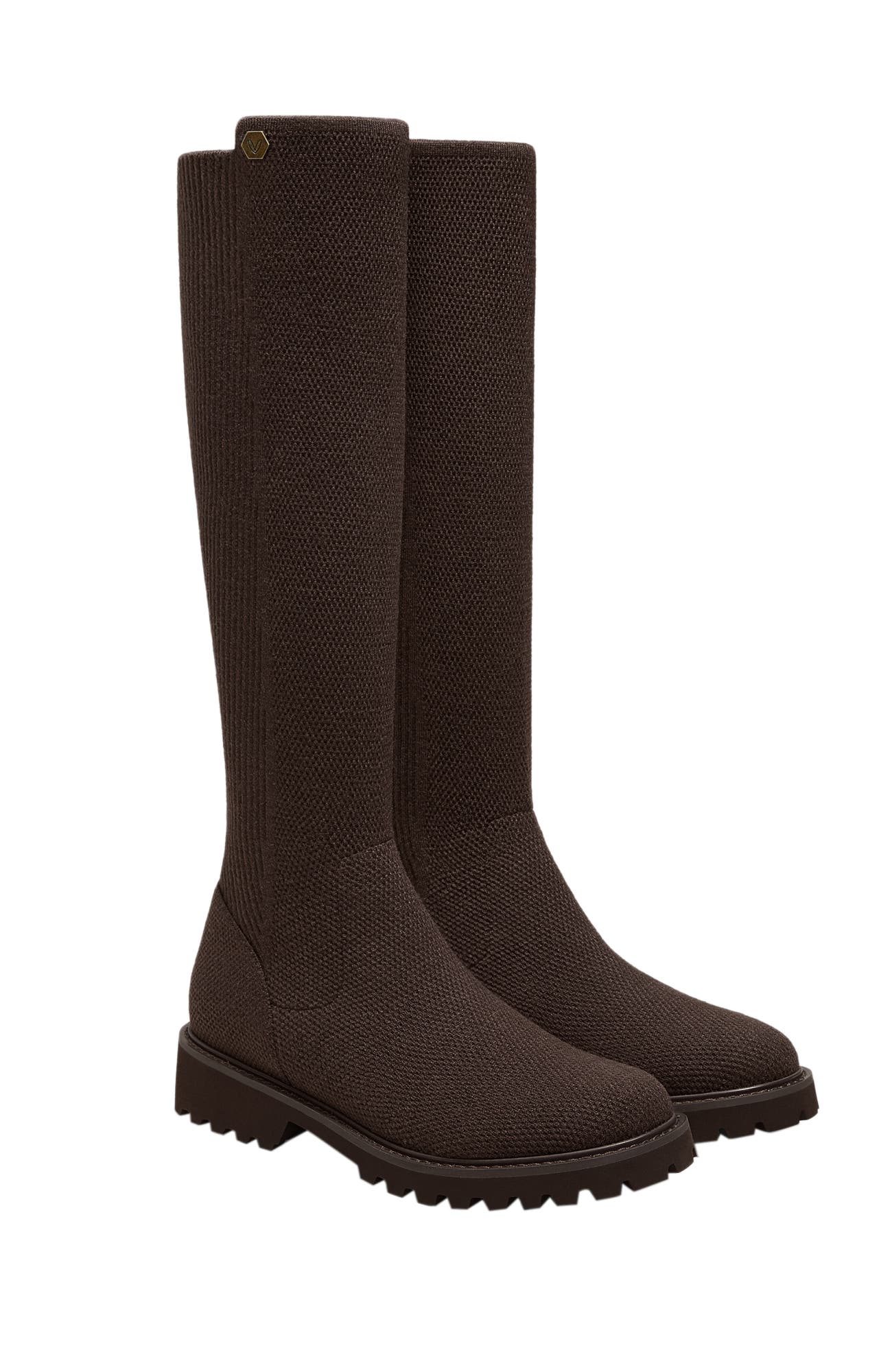 Filipa Round-Toe Stretchy Wool Knee-High Boots, Main, color, Dark Chocolate