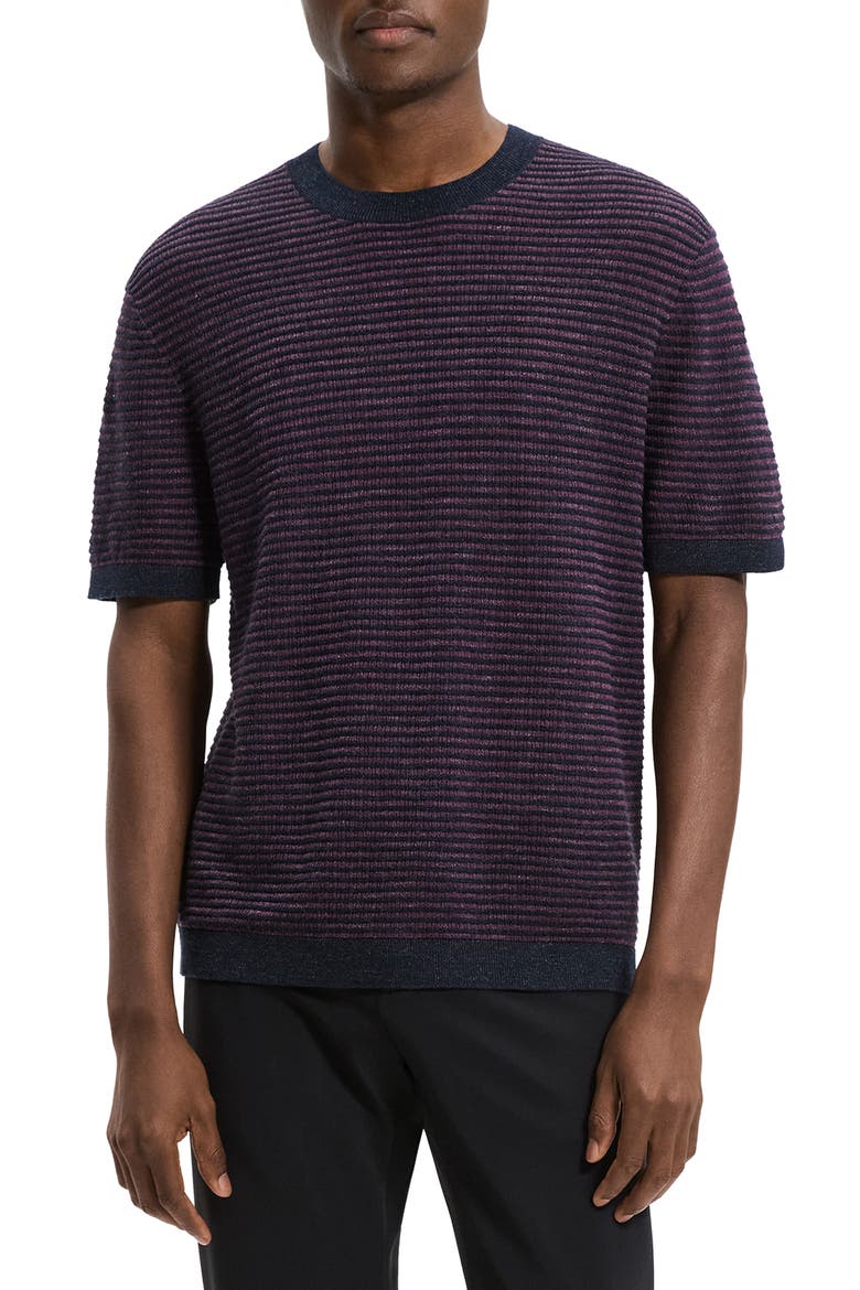 Kolben Stripe Linen & Cotton Blend T-Shirt, Main, color, NEW BALTIC/GRAPEVINE - 2SD