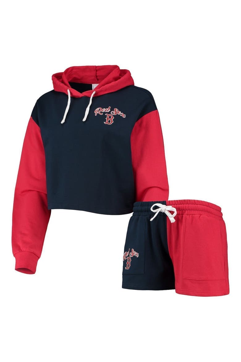 Women's FOCO Navy/Red Boston Red Sox Color-Block Pullover Hoodie & Shorts Lounge Set, Main, color, Navy