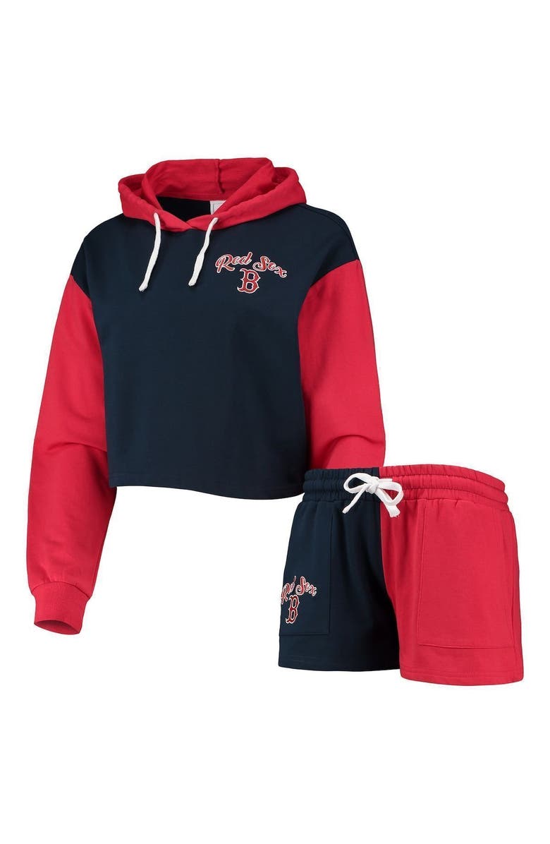 FOCO Women's FOCO Navy/Red Boston Red Sox Color-Block Pullover Hoodie & Shorts Lounge Set, Main, color, Navy