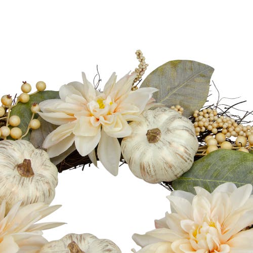 Northlight 22in Dahlia & Pumpkin Fall Artificial Floral Wreath In Multi