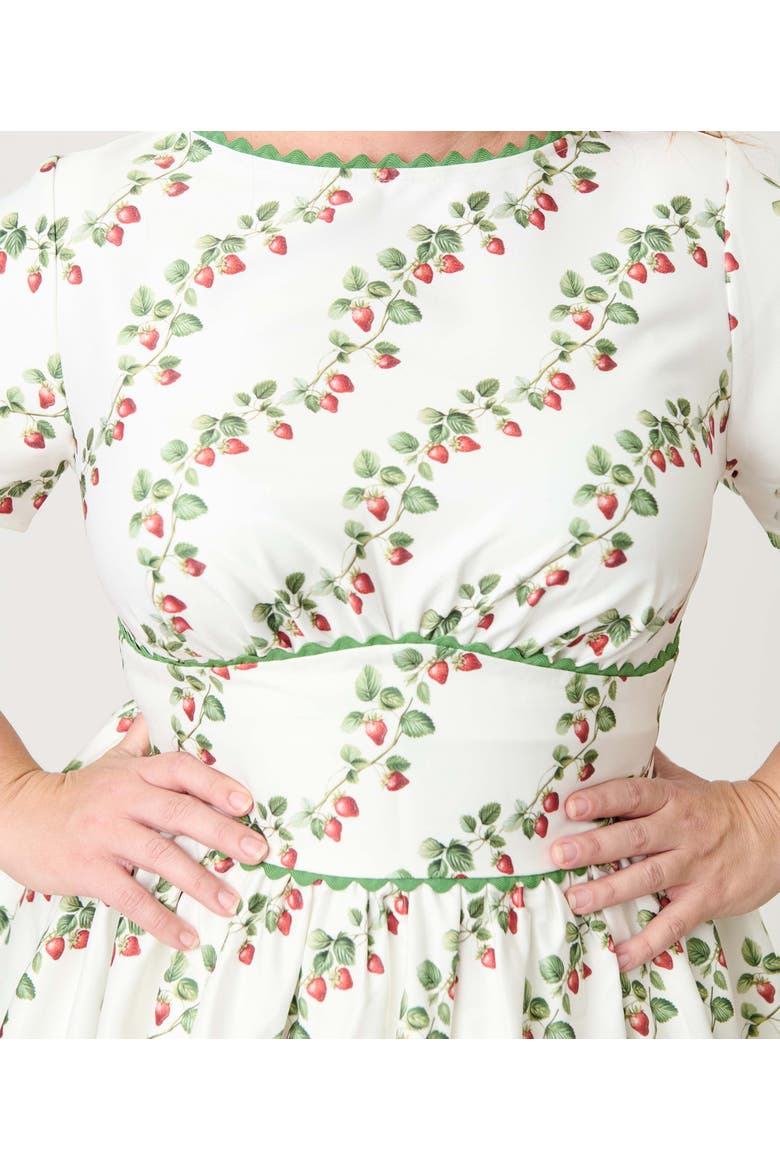 Plus Size Smocked Back Swing Dress, Alternate, color, White W/ Strawberry Print