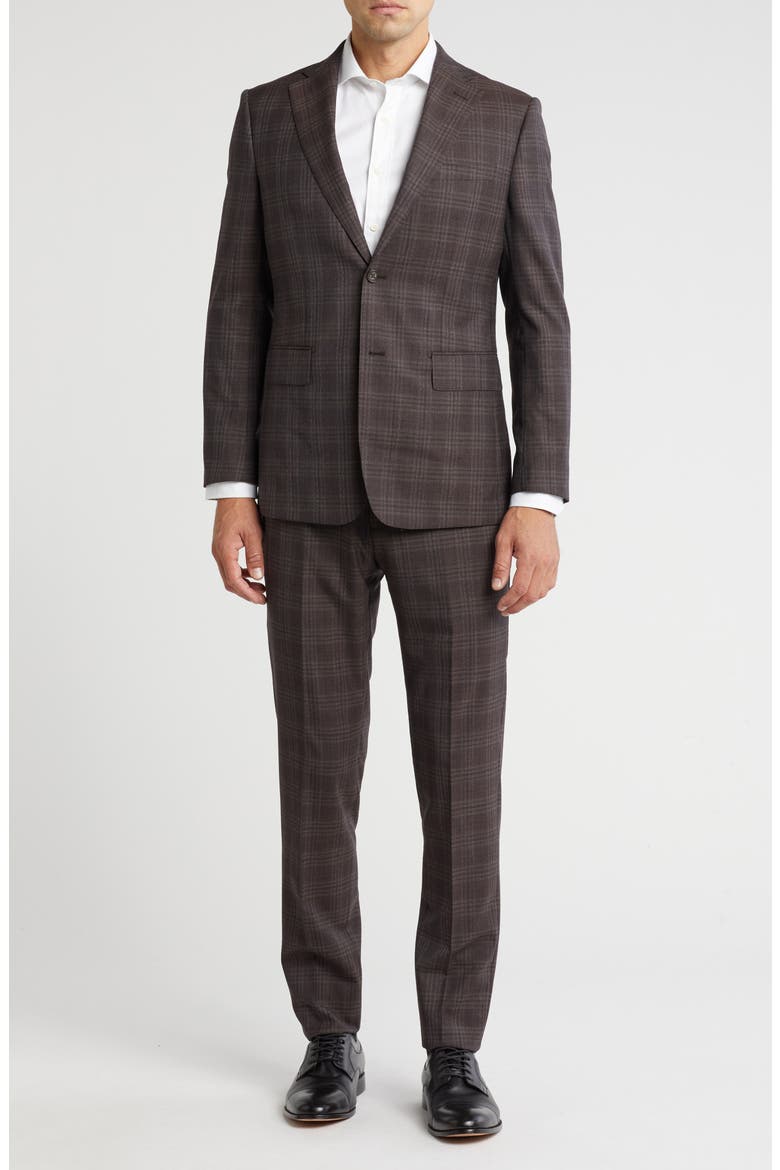 Plaid Trim Fit Notch Lapel Wool Blend Two-Piece Suit, Main, color, BROWN