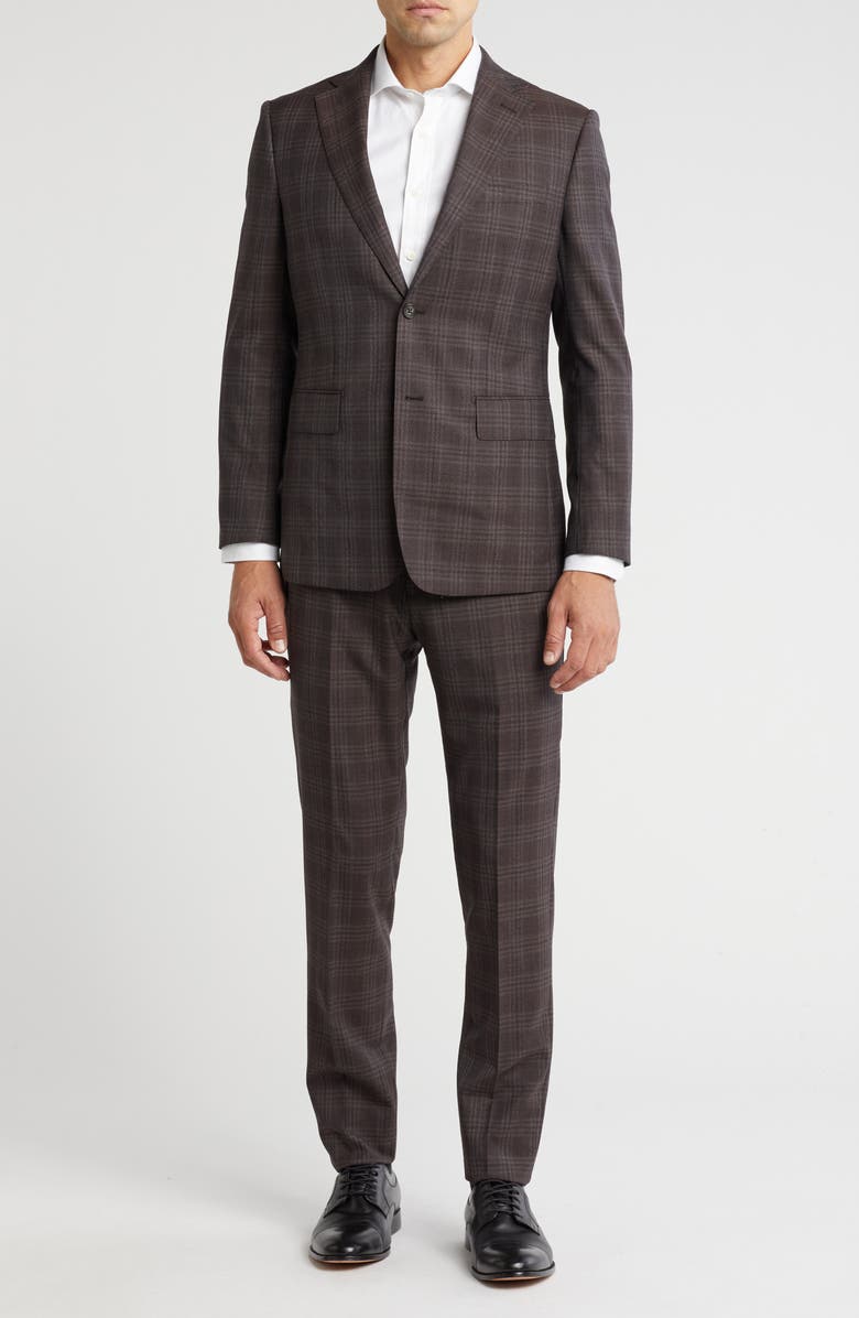 English Laundry Plaid Trim Fit Notch Lapel Wool Blend Two-Piece Suit, Main, color, Brown