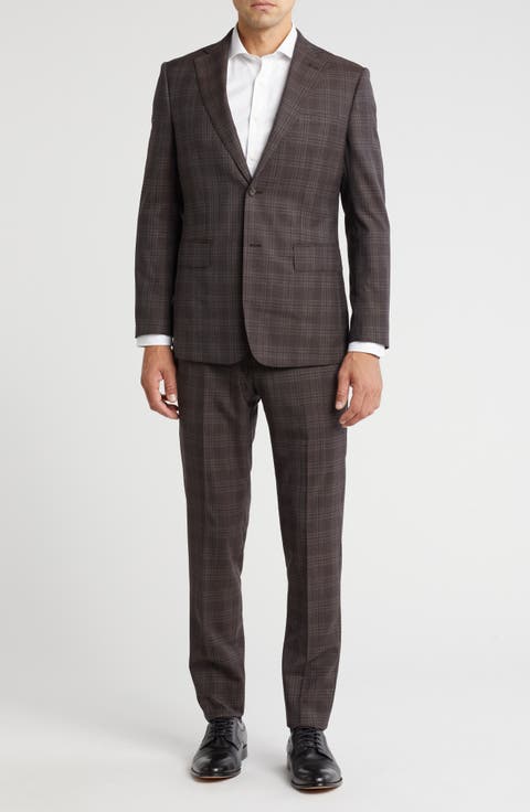 Plaid Trim Fit Notch Lapel Wool Blend Two-Piece Suit