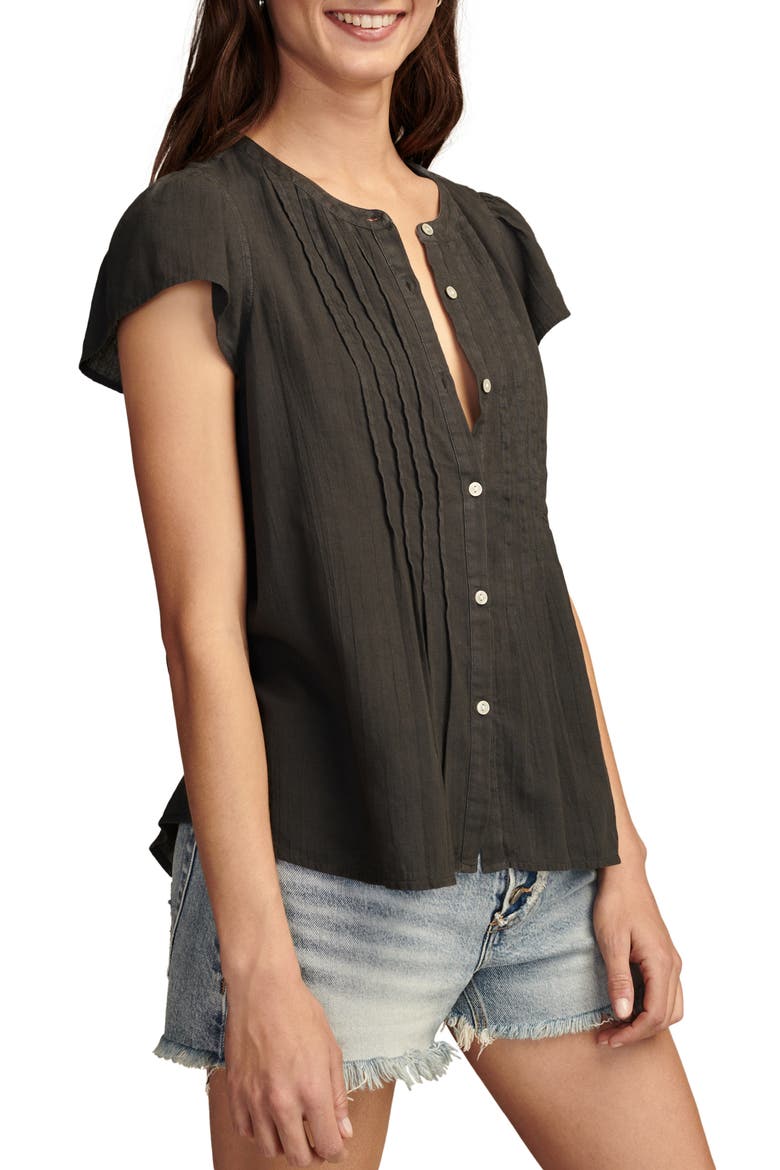 Pintuck Cotton Peasant Blouse, Alternate, color, RAVEN