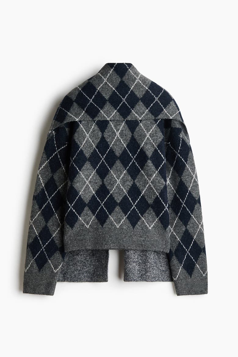Scarf-Detail Sweater, Alternate, color, Dark gray/argyle