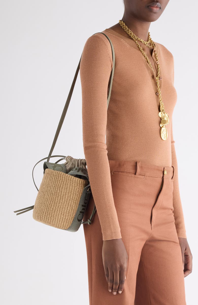 Chloé Small Woody Basket Bucket Bag, Alternate, color, Aloe Green