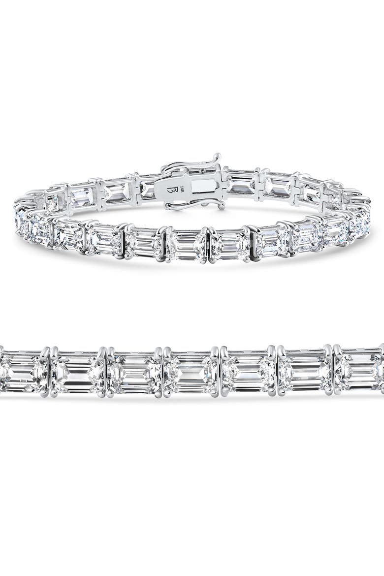 26Ct Emerald Cut Diamond East West Tennis Bracelet 14k Gold Lab Grown 7", Main, color, White Gold