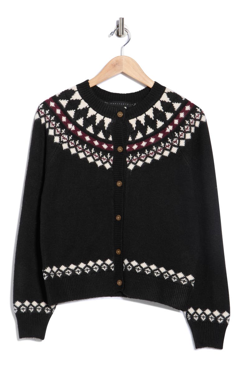 Fair Isle Cardigan, Alternate, color, BLACK/ PROSECCO/ PINOT