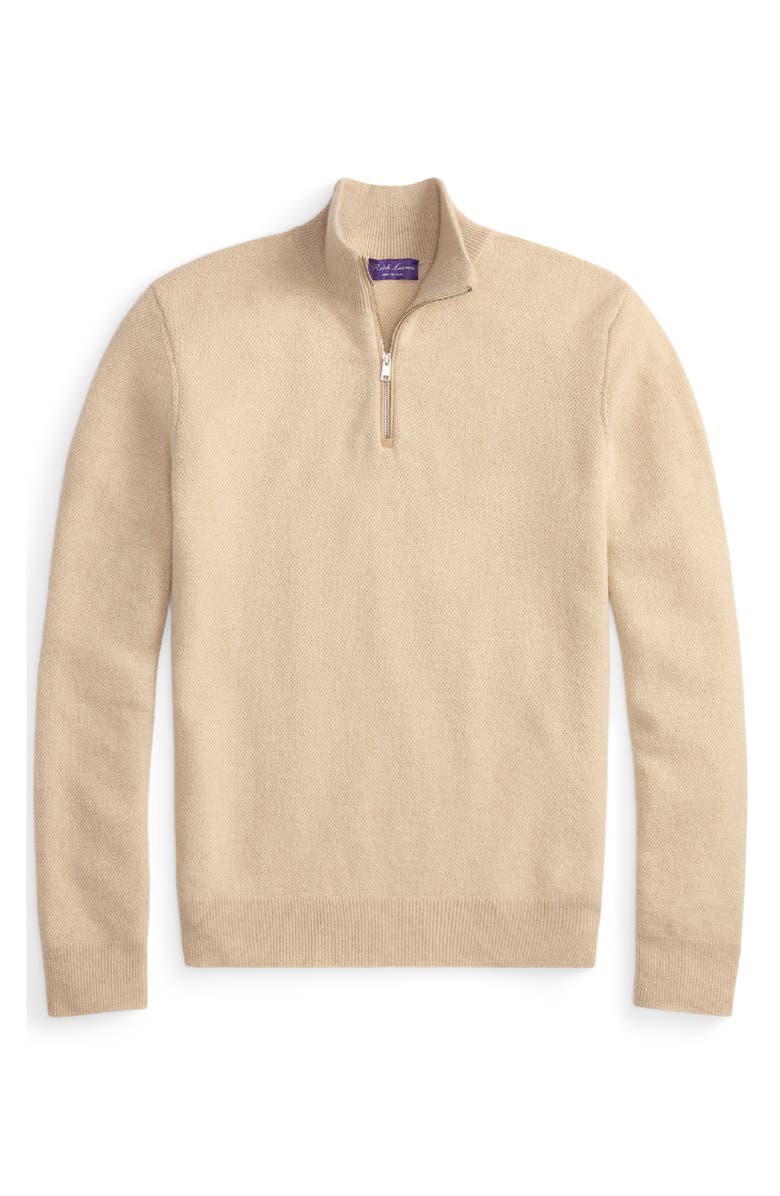 Ralph Lauren Purple Label Bird's Eye Cashmere Half Zip Sweater, Alternate, color, Champagne Melange