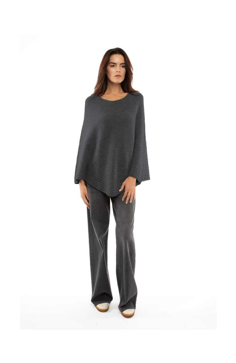 Monticelli Cashmere Pure Cashmere Ribbed Knit Poncho, Alternate, color, Charcoal