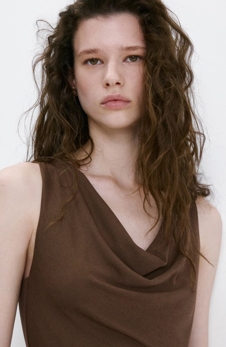 MANGO Cowl Neck Side Gather Dress, Alternate, color, Brown