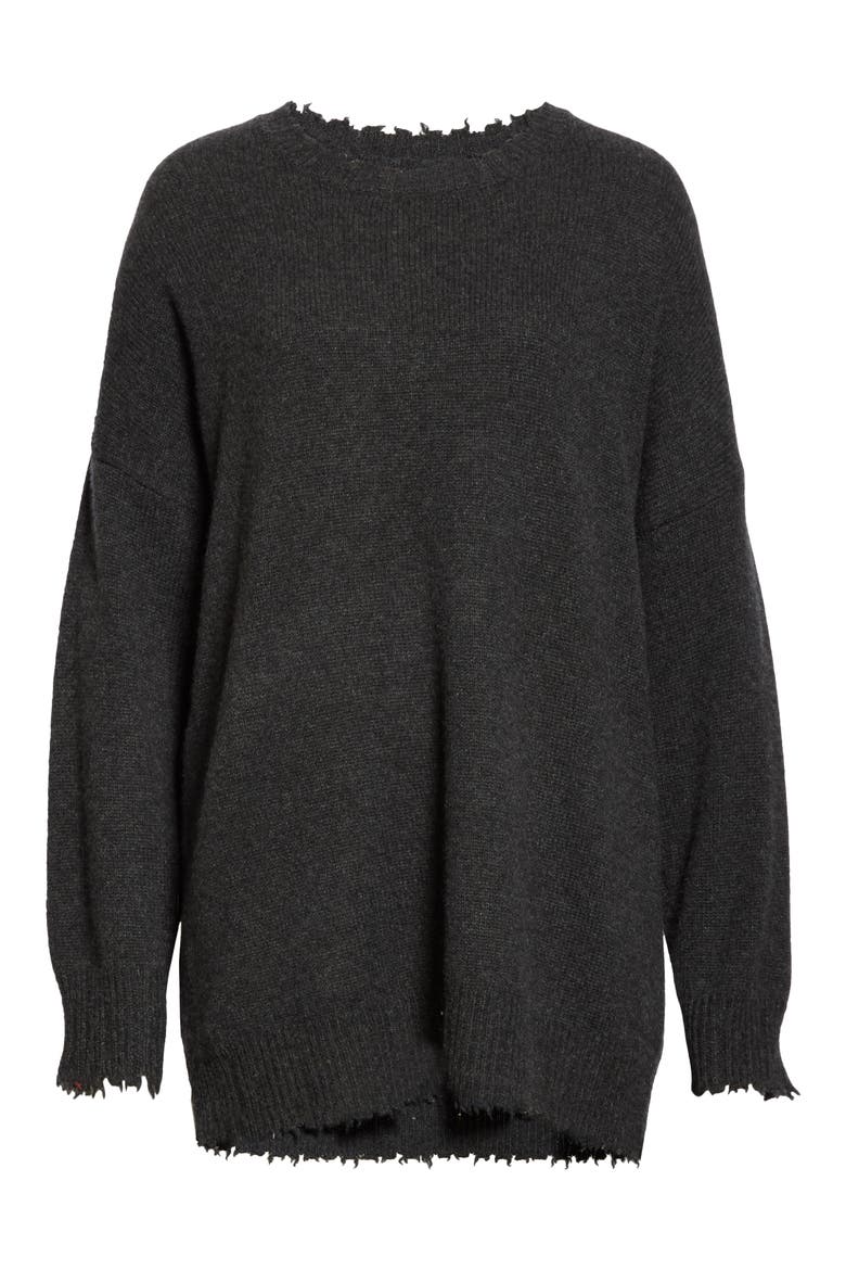 Distressed Cashmere Boyfriend Sweater, Alternate, color, CHARCOAL