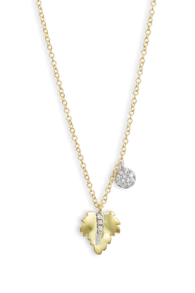 Leaf & Diamond Charm Necklace, Main, color, TWO TONED YELLOW GOLD