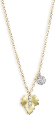 Meira T Leaf & Diamond Charm Necklace