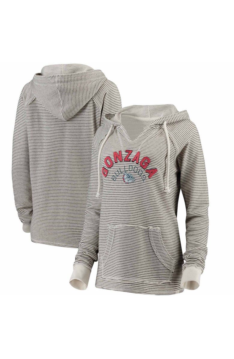 BLUE 84 Women's Blue 84 Cream Gonzaga Bulldogs Striped French Terry V-Neck Hoodie, Main, color,