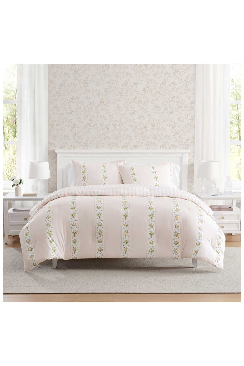 Annabelle Stripe Cotton Comforter Set, Alternate, color, WHITE/ PEARL PEACH/ DARK PINK