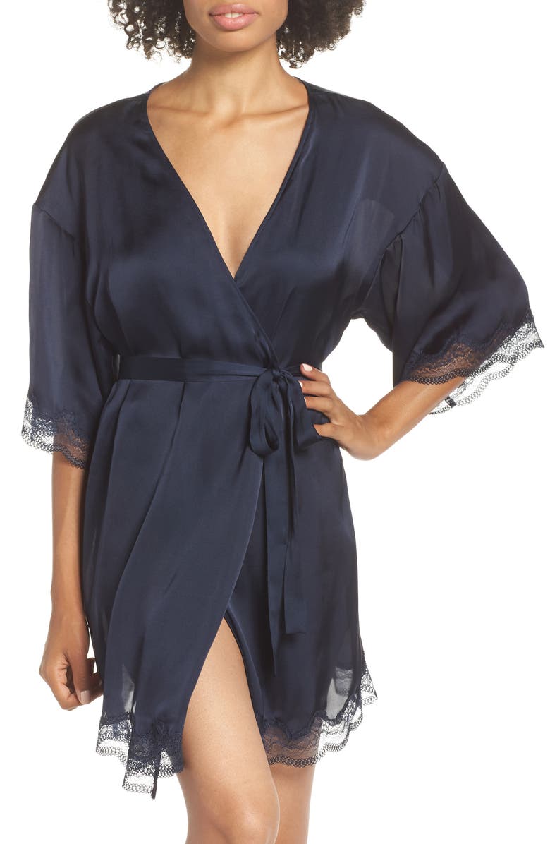 Chelsea28 Floral Print Satin Kimono, Main, color, 