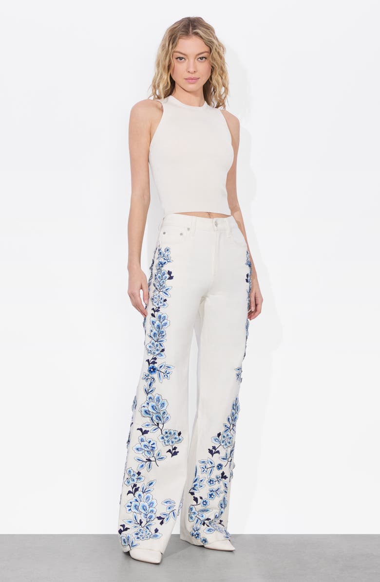 Alice + Olivia Weezy Floral Embroidered Bootcut Jeans, Alternate, color, Off White