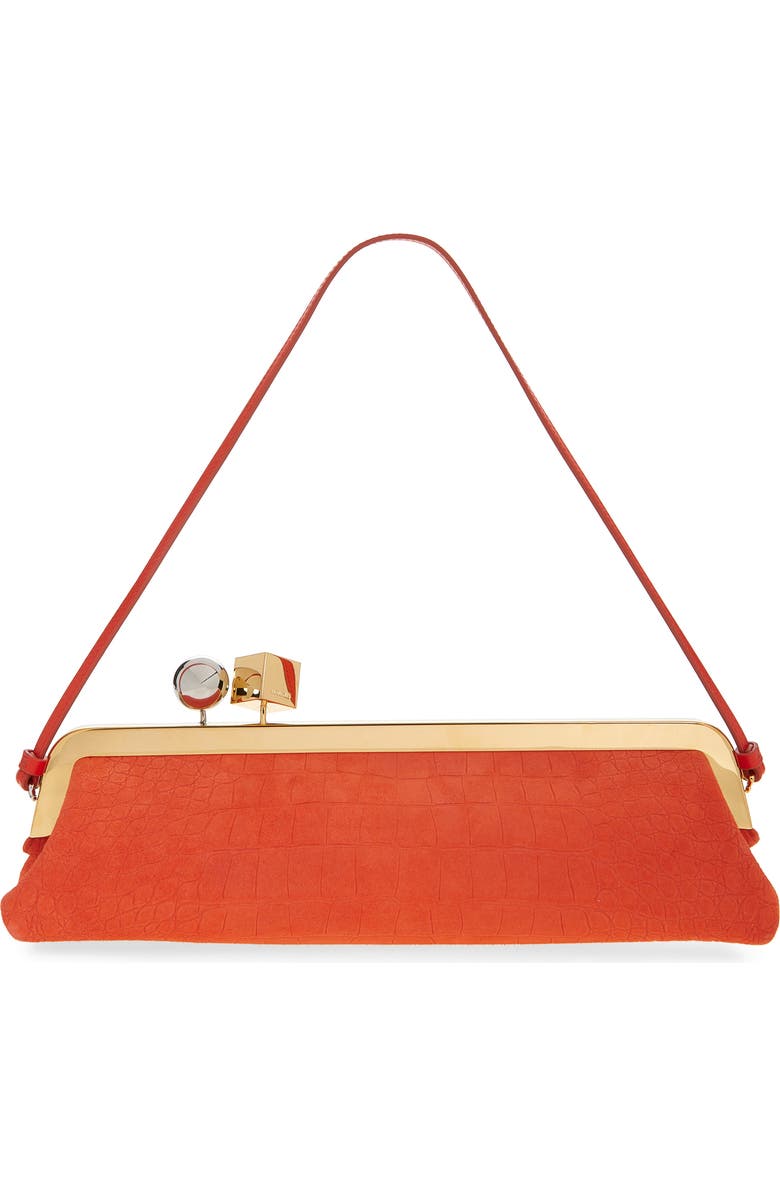 Jacquemus La Pochette Salon Croc Embossed Suede Clutch, Main, color, Red Orange 477