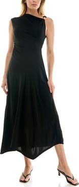 Socialite Asymmetric Side Ruched Midi Dress