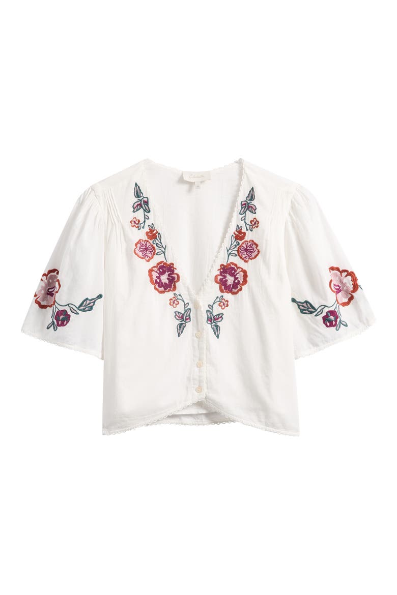 Brett Crop Embroidered Cotton Top, Alternate, color, IVORY