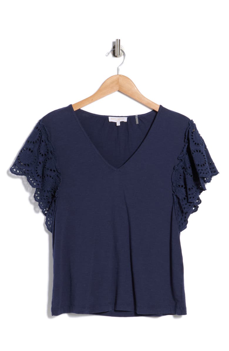 Ramy Brook Diana Eyelet Sleeve Top, Main, color, Spring Navy Slub Eyelet